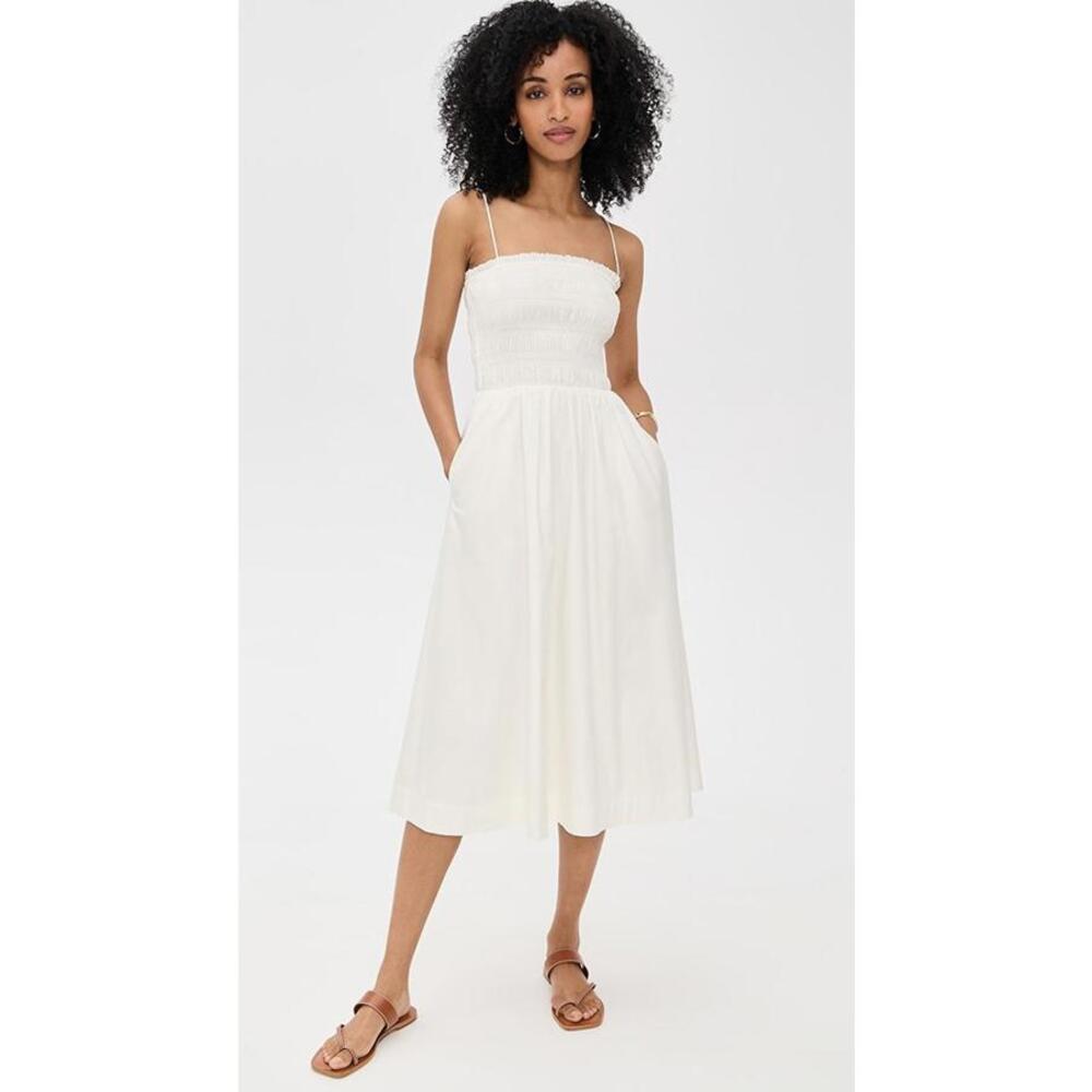 NWT! Reformation Kerrie Dress White Smocked Midi Dress Spaghetti Straps Size 4